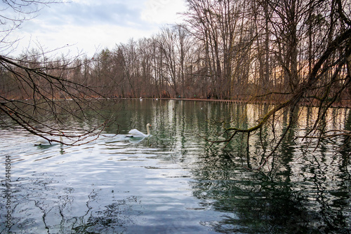 An evening at sunset at Stempflesee near Augsburg in February photo