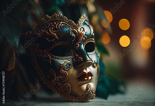 venetian mask on bokeh background - Venice carnival masquerade mask. Generative AI