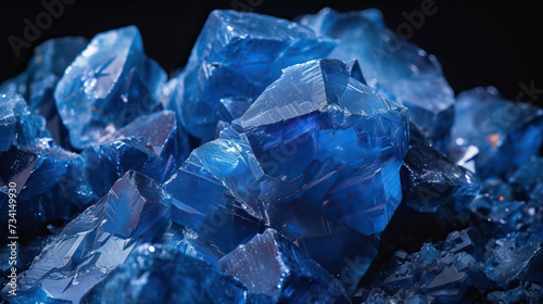 Macro close-up studio shot of cobalt mineral rocks isolated against a black background 