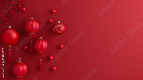 Chinese new year festive background with red decoration
