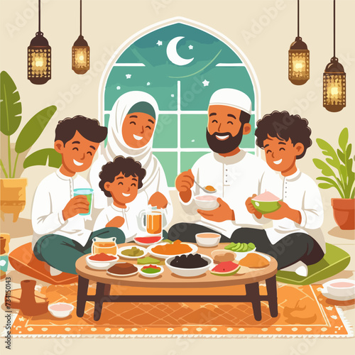 The Ramadan Challenge Personal Growth and Development bonding family at suhoor vector