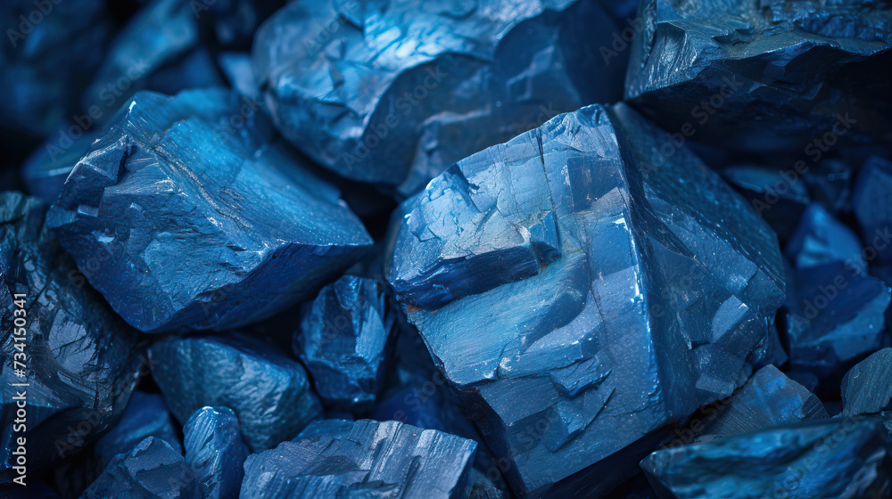 Macro close-up studio shot of pile of cobalt mineral rocks isolated 
