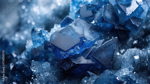 Macro close-up studio shot of cobalt mineral rocks isolated with bokeh 