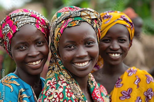A Group of Authentic African Women in Traditional Clothes Waving and Smiling at the Camera. Friendly Female Rural Villagers Welcoming People in their Village with Big Smiles and Open Hearts