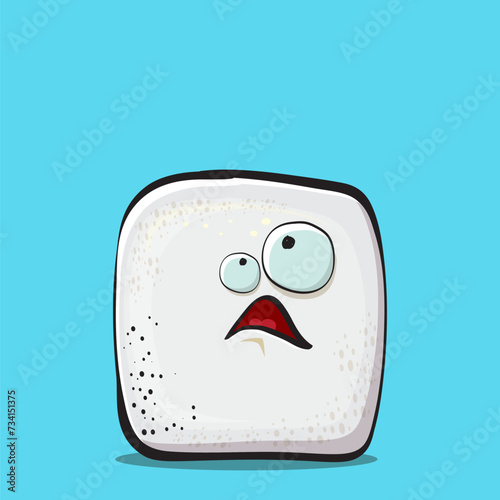 Vector Cartoon sugar cartoon characters isolated on blue background. funky sweet sugar cube character with eyes and mouth. funky food character