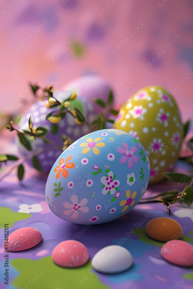 Fototapeta premium Easter eggs colorful background generated ai
