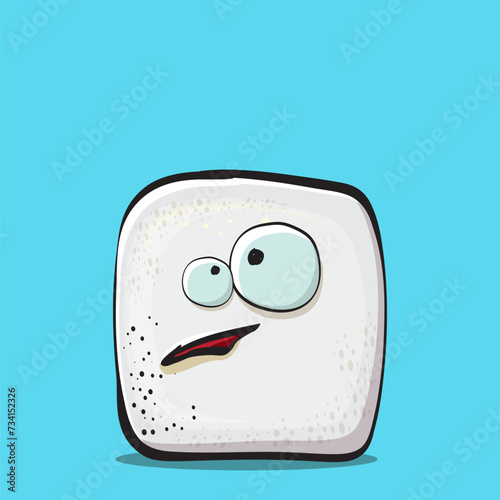 Vector Cartoon sugar cartoon characters isolated on blue background. funky sweet sugar cube character with eyes and mouth. funky food character