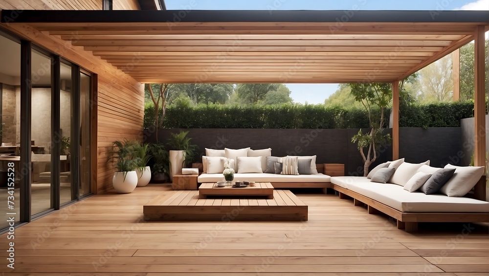 Modern, Sleek Interior Design of a Wooden Patio Design with interior design, sofas, sittings, firewood, for relaxation and peaceful home decor Modern, Sleek Interior Design of a Wooden Patio Design with interior design, sofas, sittings, firewood, for relaxation and peaceful home decor
