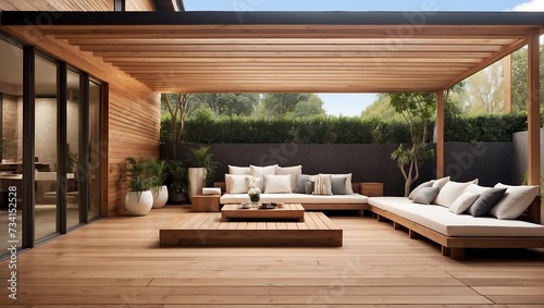 Modern  Sleek Interior Design of a Wooden Patio Design with interior design  sofas  sittings  firewood   for relaxation and peaceful home decor