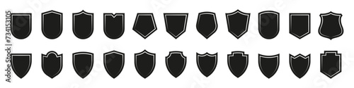 Shield icons collection. Protective shield set. Security shield set with contours and linear signs. Elements of safety and protection.