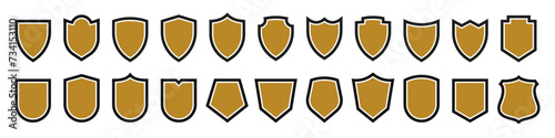 Shield icons collection. Protective shield set. Security shield set with contours and linear signs. Elements of safety and protection.