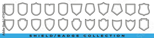 Shield icons collection. Protective shield set. Security shield set with contours and linear signs. Elements of safety and protection.
