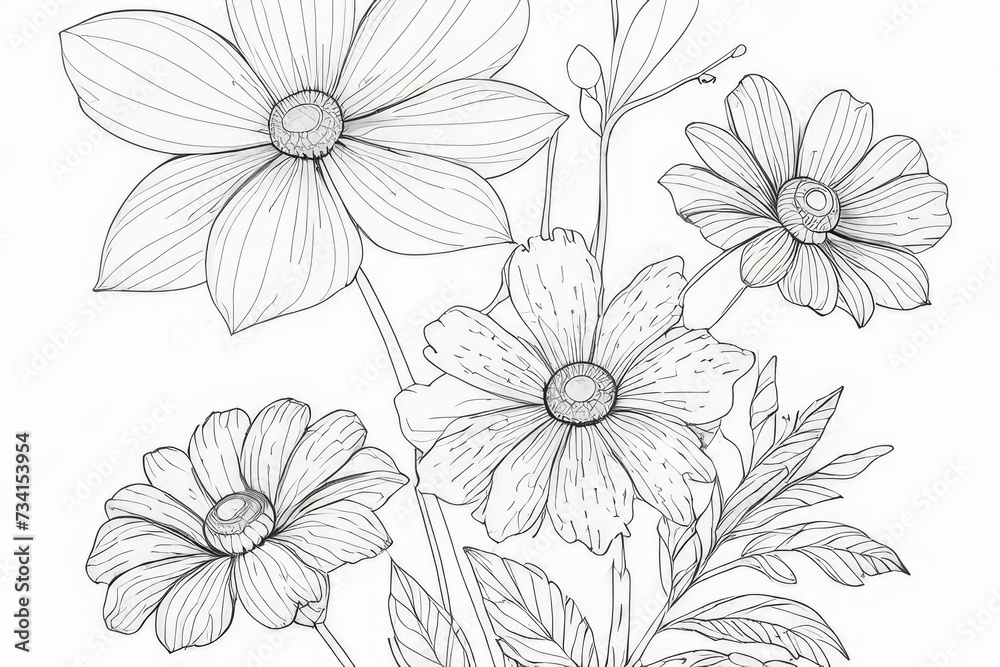 Outline Drawings of flowers for the coloring page