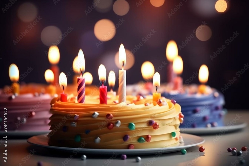 Colorful birthday cake with candles, high-quality image of food ...