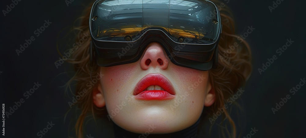 Metaverse technology concept. Excited young woman wearing VR headset with new experience Metaverse technology concept. Excited young woman wearing VR headset with new experience