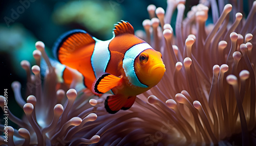 Close up of a vibrant clown fish swimming in a reef generated by AI © Jeronimo Ramos