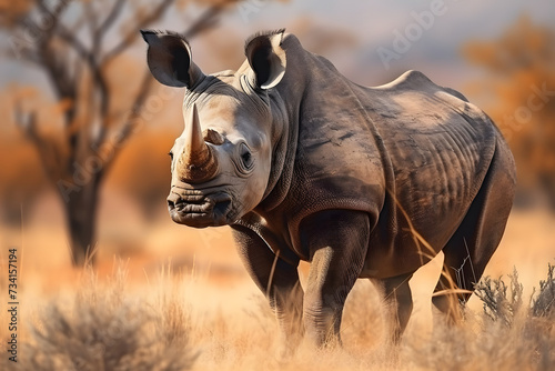 Black rhinoceros living in the corners of the planet. attention to the conservation