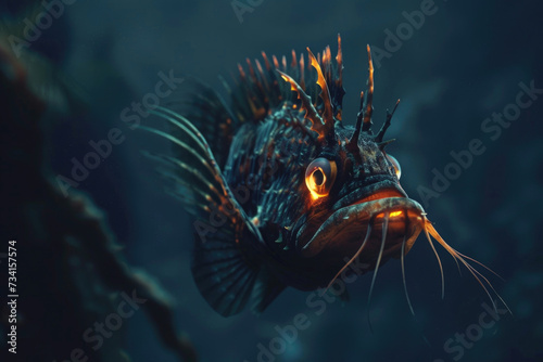 An eerie abyssal anglerfish prowling the depths of the ocean photo