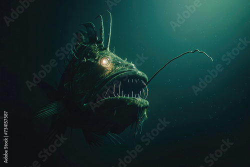 An eerie abyssal anglerfish prowling the depths of the ocean