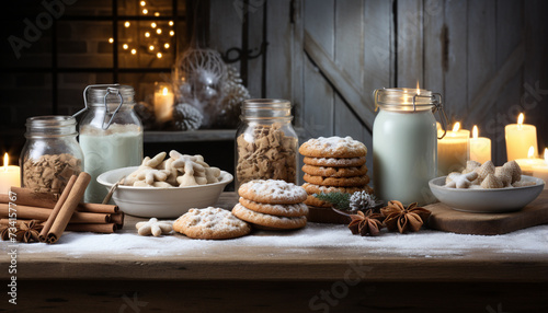 Homemade gingerbread cookies on rustic wood table, sweet indulgence generated by AI