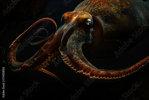 A colossal giant squid lurking in the dark depths of the ocean
