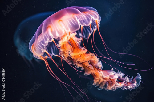 A majestic Attila jellyfish gracefully gliding through the ocean depths © Veniamin Kraskov