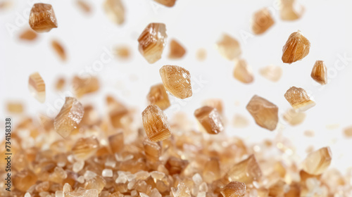 Close Up View Of Brown Polyester Grains Against A White Background. Plastic Production and Recycling Concept
