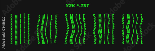 Collection psychedelic written words - SMILE. Psychedelic retro futuristic set words. Surreal geometric shapes on words, abstract cyberpunk wireframe. Vector elements in trendy psychedelic style.