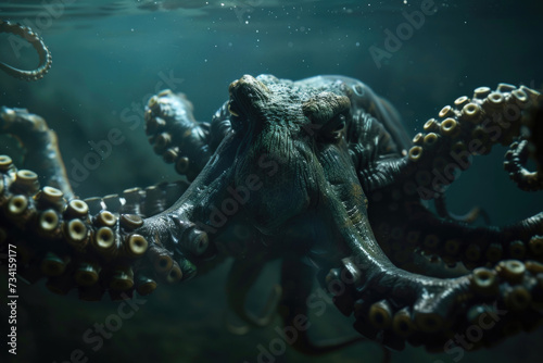 A mythical deep-sea kraken lurking in the murky depths