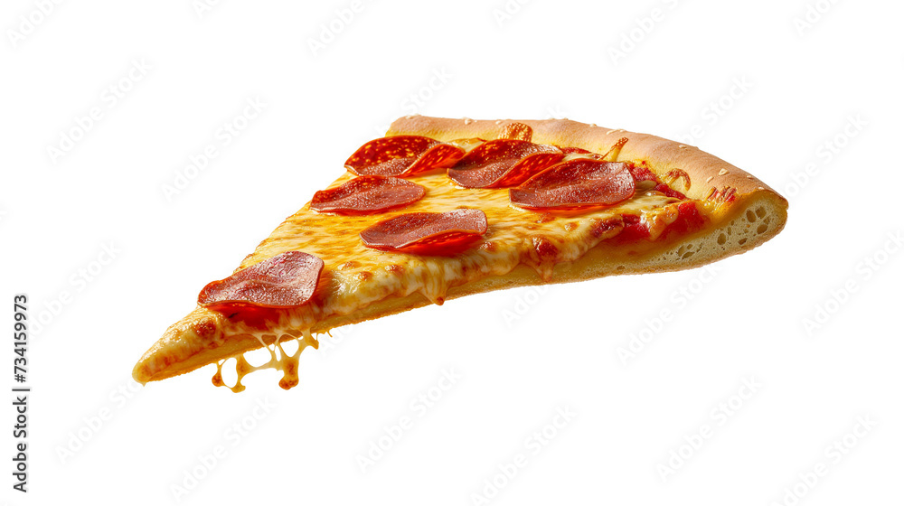 An isolated pepperoni pizza slice. An isolated pepperoni pizza slice.