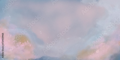 Fondo abstracto en colores pasteles, azulados y rosados con texturas de acuarela irregulares. Recurso de cielo con espacio para texto o imagen photo