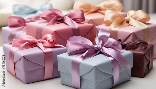 A stack of wrapped gift boxes, a celebration of love generated by AI