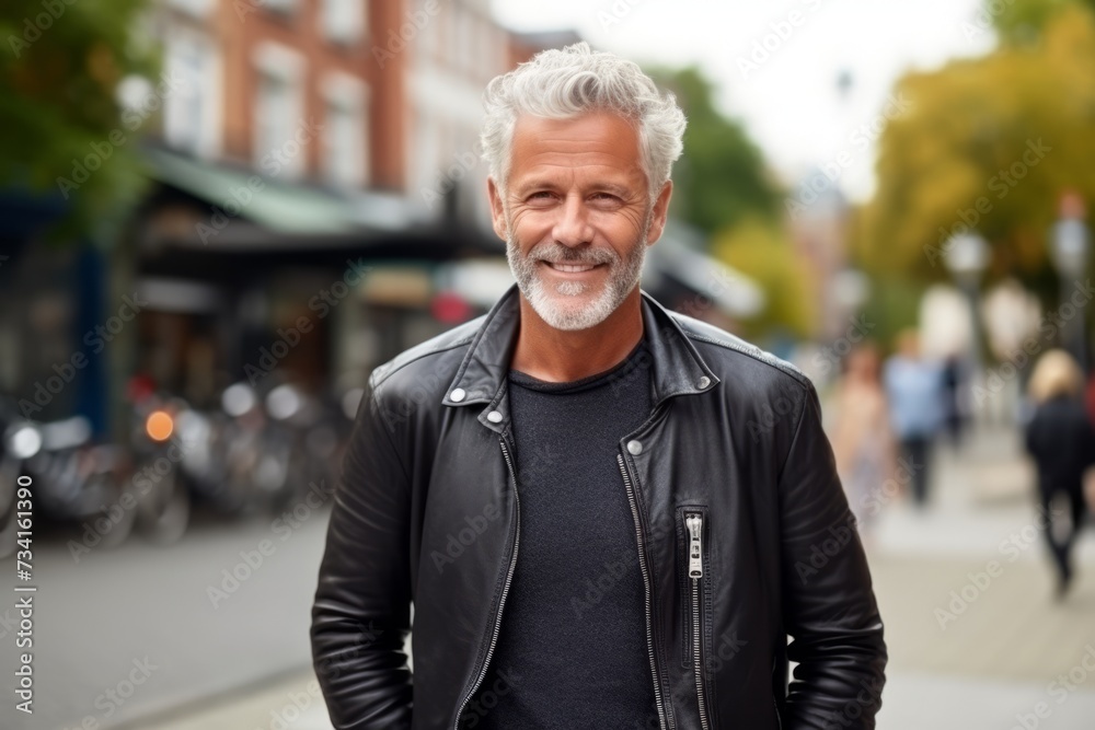 Portrait of a handsome senior man with grey hair and beard in the city Portrait of a handsome senior man with grey hair and beard in the city