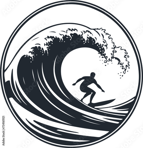 Surfer and ocean wave, vector illustration