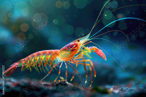 A vibrant deep-sea shrimp exploring the ocean floor © Veniamin Kraskov