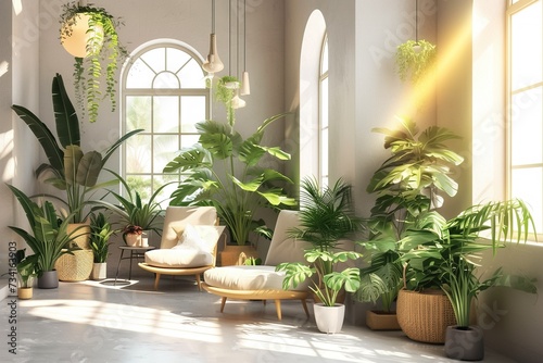 Living room with green plants. © edelweiss7227