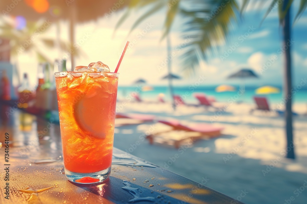 Summer refreshing drink cocktail on the beach. Summer refreshing drink cocktail on the beach.