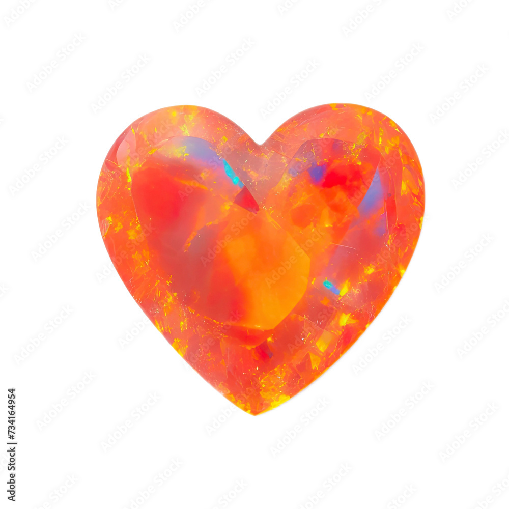 A heart of Fire opal on a white background