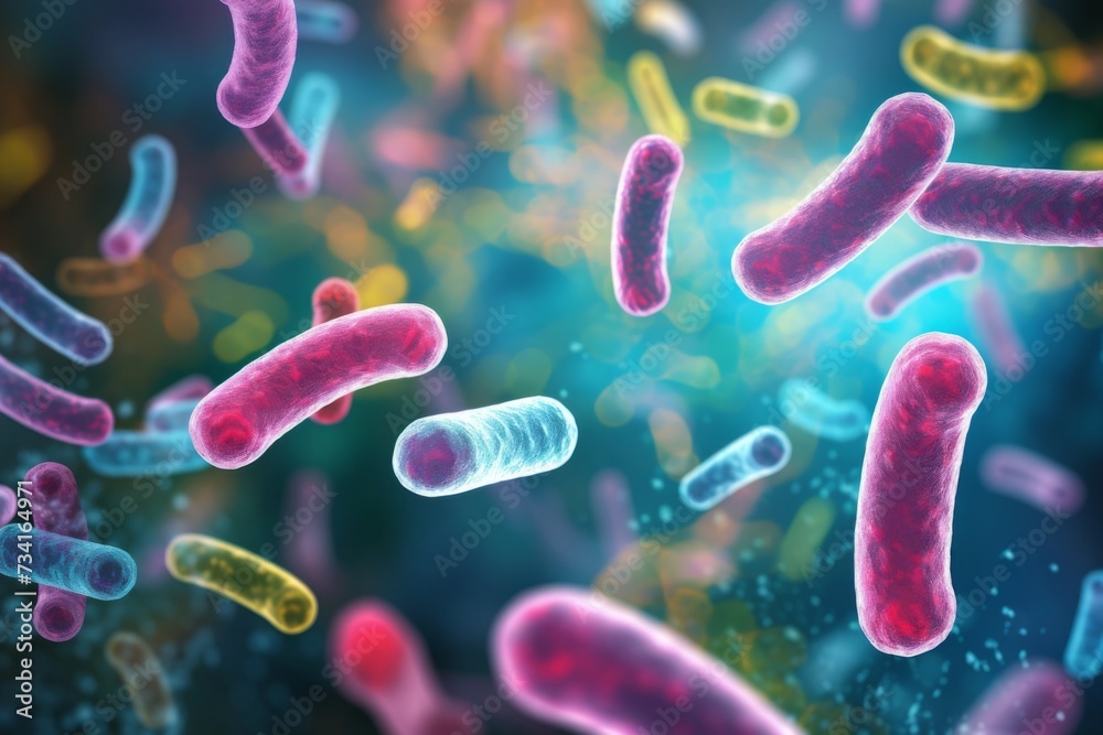 3D render of tiny bacteria and therapeutic organisms including lactobacillus and salmonella, a macro shot of oral bacteria when viewed under a microscope 3D render of tiny bacteria and therapeutic organisms including lactobacillus and salmonella, a macro shot of oral bacteria when viewed under a microscope