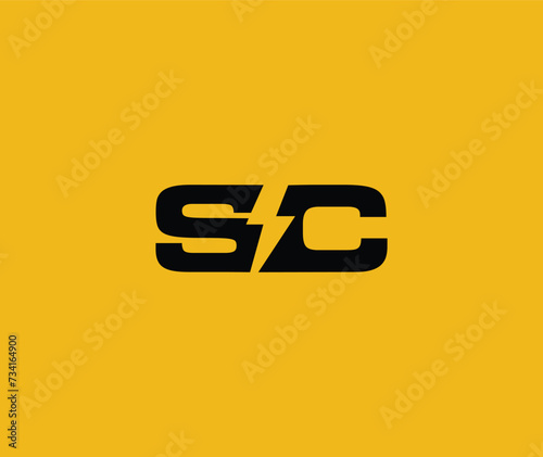 SC with the electric bolt logo icon, initial SC logo design template
