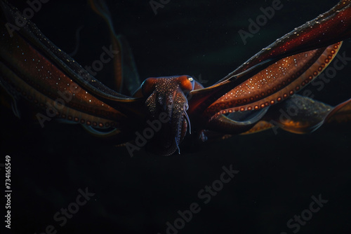 An eerie image of a deep-sea vampire squid lurking in the abyssal darkness © Veniamin Kraskov