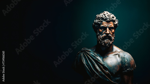 Statue d'homme grec sur fond noir photo