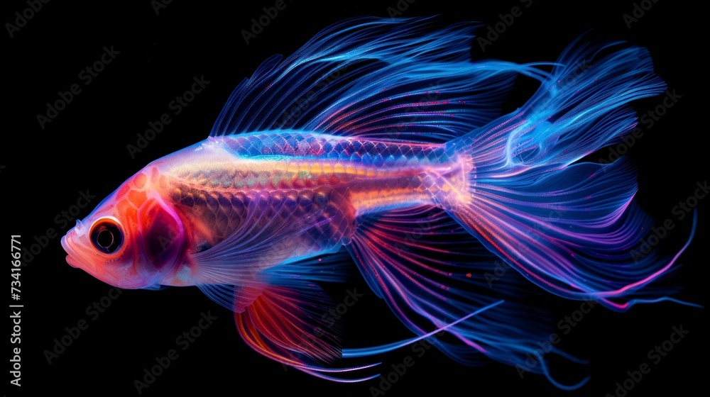 purple transparent luminous fish isolated on black background purple transparent luminous fish isolated on black background