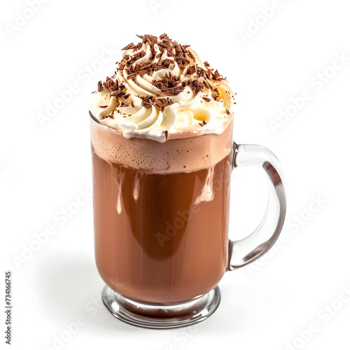 Chocolate milkshake cocktail with whipped cream, chocolate topping isolated on transparent background