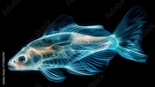 luminous fish, transparent deep-sea creature isolated on black background