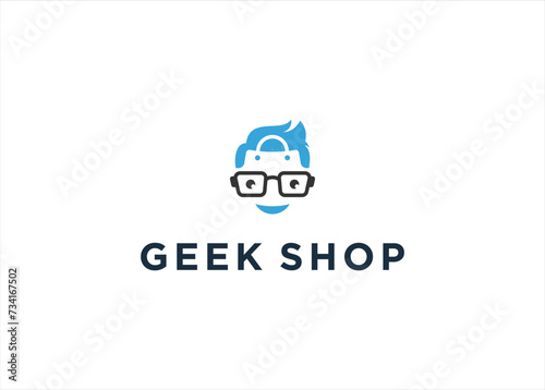 Geek Shop Store logo design vector illustration. Shop logo