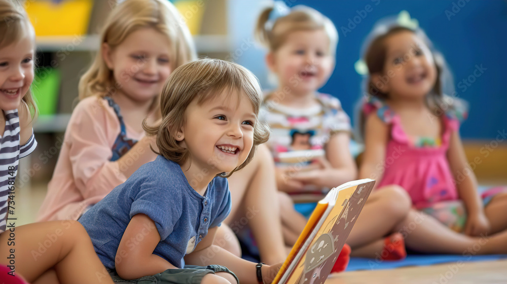 Fototapeta premium Children in Kindergarten at a reading lesson