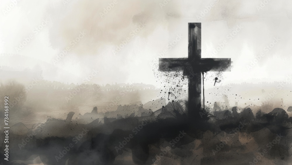 a cross with black scum on canvas Generative AI a cross with black scum on canvas Generative AI