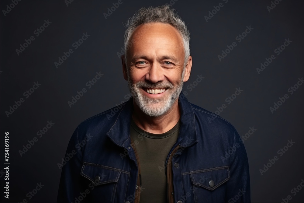 Portrait of a happy senior man smiling against a dark background. Portrait of a happy senior man smiling against a dark background.