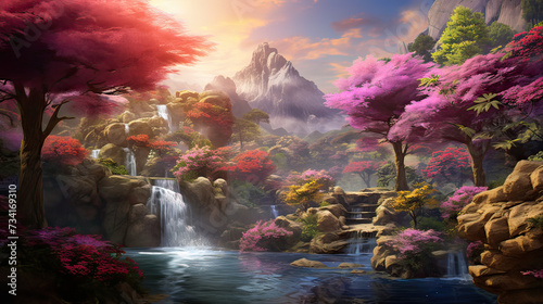 Natural realm background, featuring lush landscapes, vibrant flora, and serene scenes from the heart of nature background Ai Generative